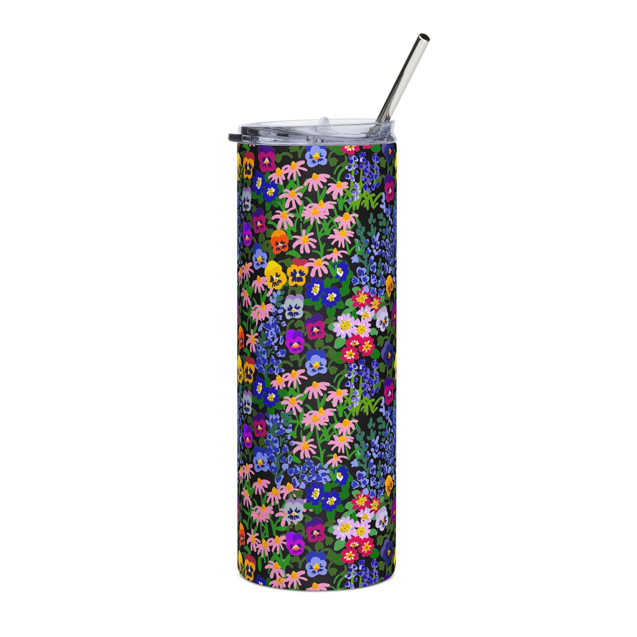 WENDIKO 20oz Floral Stainless Steel Tumbler - Colorful Wildflower Pattern, Insulated Travel Cup