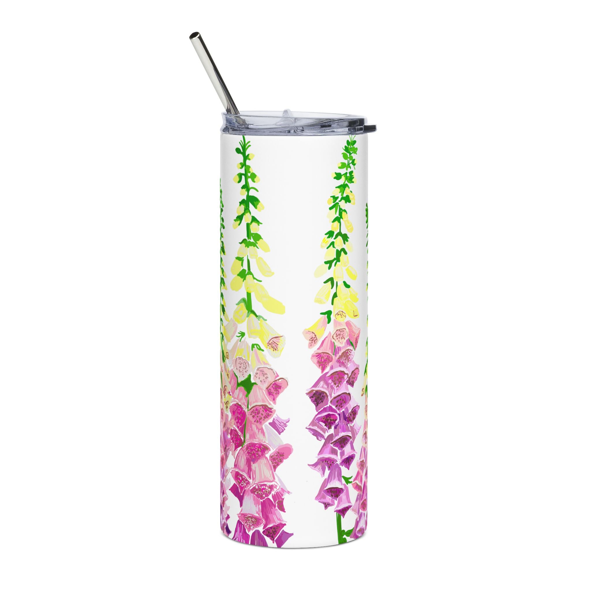 WENDIKO 20oz Floral Stainless Steel Tumbler - Colorful Fox glove Pattern, Insulated Travel Cup