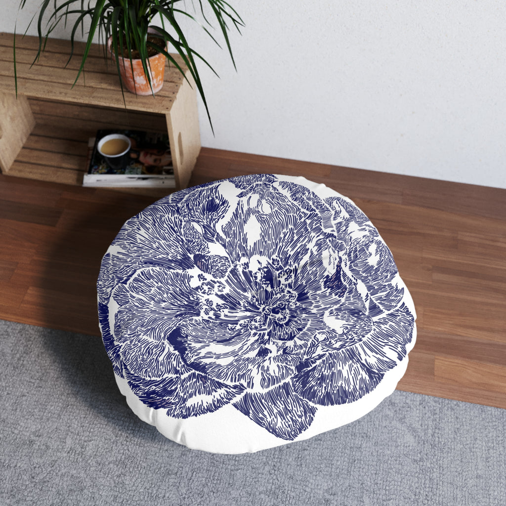 Round Floor Pillow - Rose Botanical Design