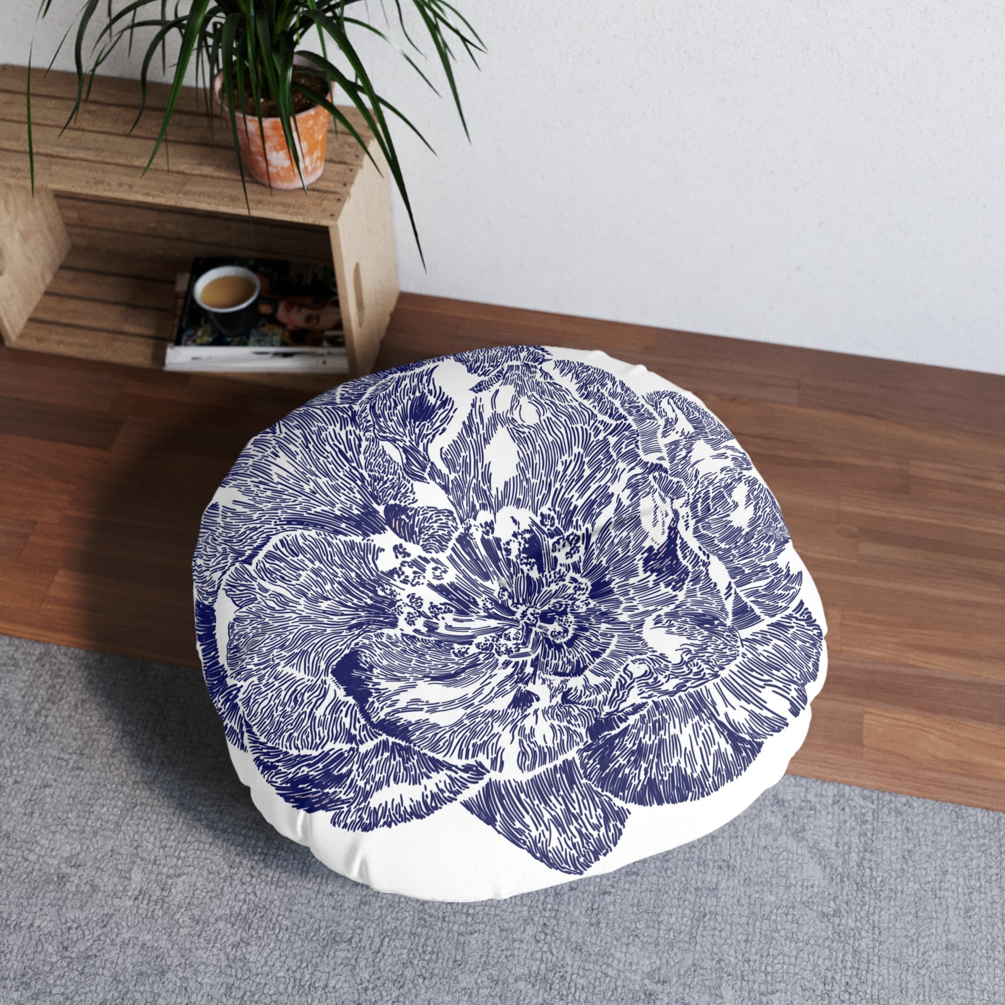Round Floor Pillow - Rose Botanical Design